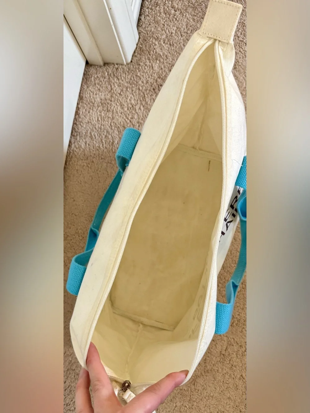 Pureology Cream Canvas Tote with Turquoise Accents